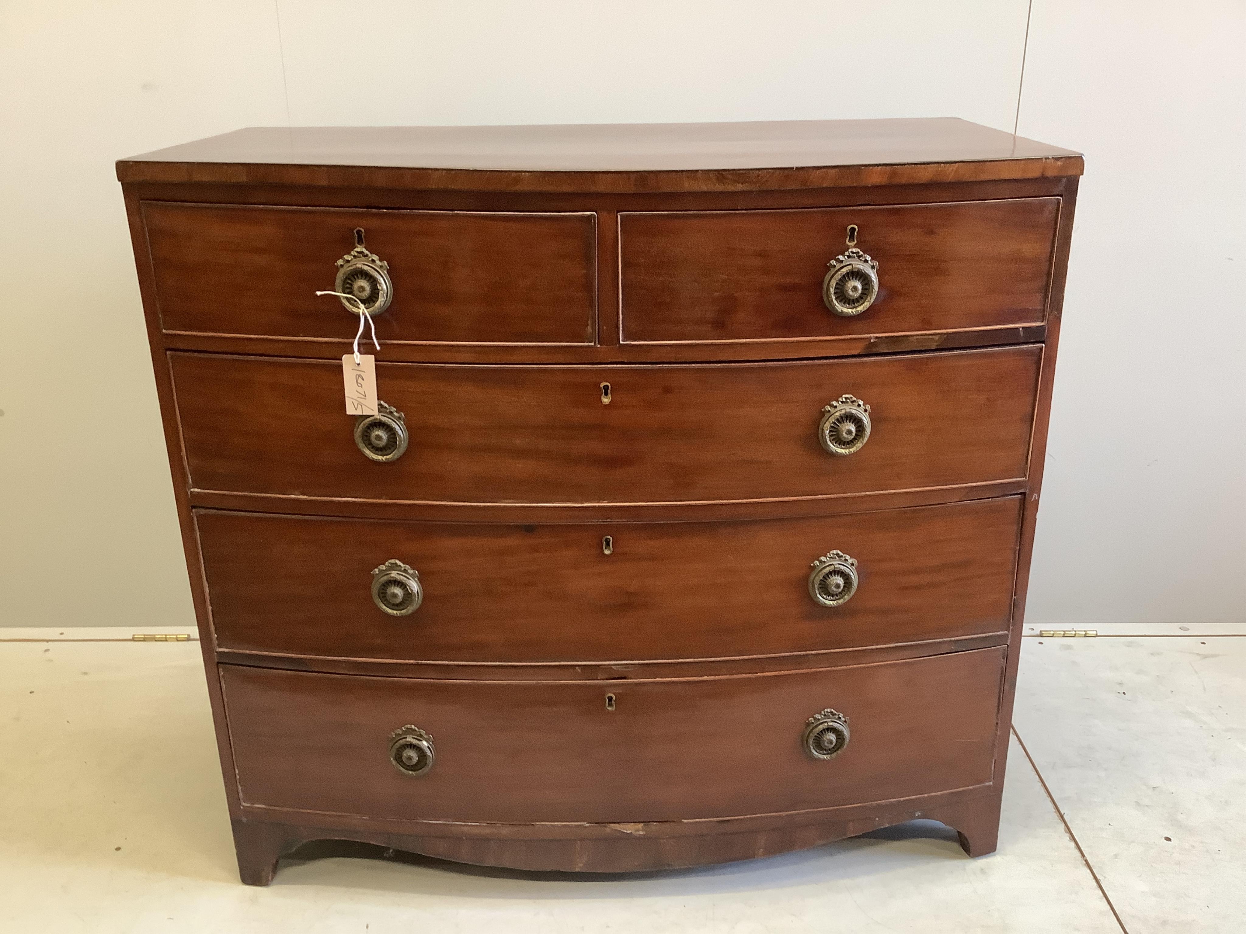 A Regency mahogany bowfront chest, width 107cm, depth 55cm, height 98cm
